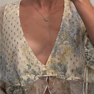 ASOS Floral V-Neck Blouse with Gold Accents